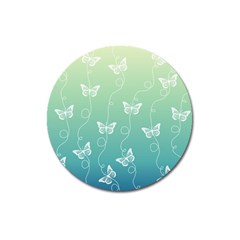 White Butterflies On Blue And Light Green Magnet 3  (round) by SpinnyChairDesigns