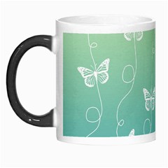 White Butterflies On Blue And Light Green Morph Mugs by SpinnyChairDesigns