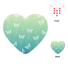 White Butterflies On Blue And Light Green Playing Cards Single Design (heart) by SpinnyChairDesigns