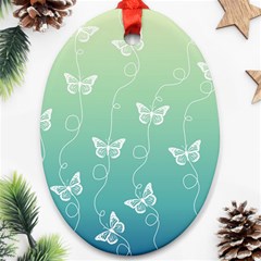 White Butterflies On Blue And Light Green Oval Ornament (two Sides) by SpinnyChairDesigns