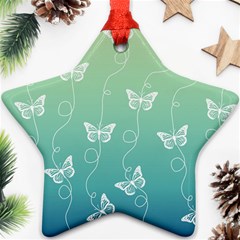 White Butterflies On Blue And Light Green Star Ornament (two Sides) by SpinnyChairDesigns