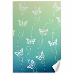 White Butterflies On Blue And Light Green Canvas 24  X 36  by SpinnyChairDesigns