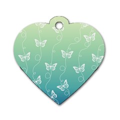 White Butterflies On Blue And Light Green Dog Tag Heart (two Sides) by SpinnyChairDesigns