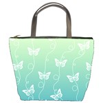 White Butterflies on Blue and Light Green Bucket Bag Front