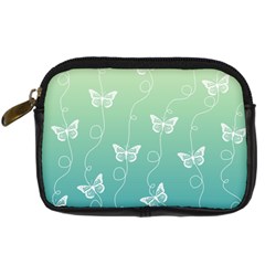 White Butterflies On Blue And Light Green Digital Camera Leather Case by SpinnyChairDesigns