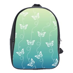 White Butterflies On Blue And Light Green School Bag (large) by SpinnyChairDesigns