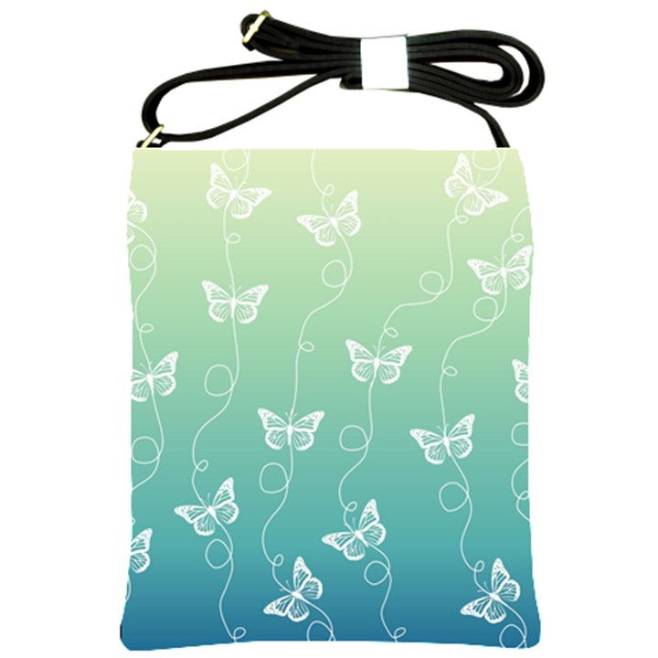 White Butterflies on Blue and Light Green Shoulder Sling Bag