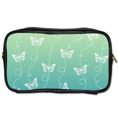 White Butterflies On Blue And Light Green Toiletries Bag (one Side) by SpinnyChairDesigns