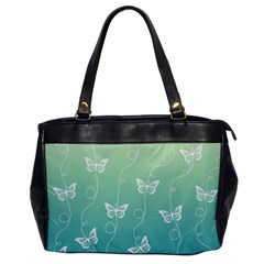 White Butterflies On Blue And Light Green Oversize Office Handbag by SpinnyChairDesigns