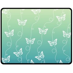 White Butterflies On Blue And Light Green Fleece Blanket (medium)  by SpinnyChairDesigns