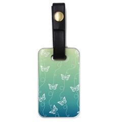 White Butterflies On Blue And Light Green Luggage Tag (one Side) by SpinnyChairDesigns