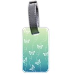 White Butterflies on Blue and Light Green Luggage Tag (two sides) Front