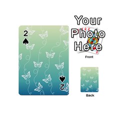 White Butterflies On Blue And Light Green Playing Cards 54 Designs (mini) by SpinnyChairDesigns