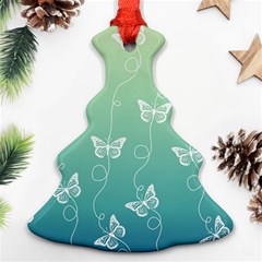 White Butterflies On Blue And Light Green Christmas Tree Ornament (two Sides) by SpinnyChairDesigns