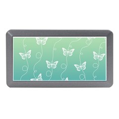 White Butterflies On Blue And Light Green Memory Card Reader (mini) by SpinnyChairDesigns