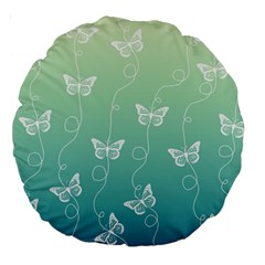 White Butterflies On Blue And Light Green Large 18  Premium Round Cushions by SpinnyChairDesigns