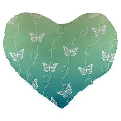 White Butterflies On Blue And Light Green Large 19  Premium Heart Shape Cushions by SpinnyChairDesigns