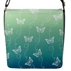 White Butterflies On Blue And Light Green Flap Closure Messenger Bag (s) by SpinnyChairDesigns