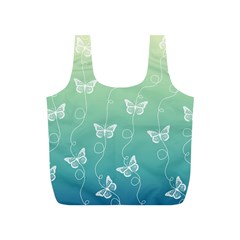 White Butterflies On Blue And Light Green Full Print Recycle Bag (s) by SpinnyChairDesigns