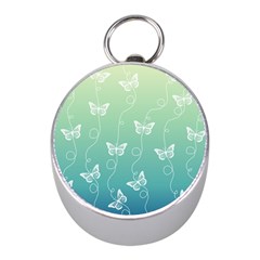 White Butterflies On Blue And Light Green Mini Silver Compasses by SpinnyChairDesigns