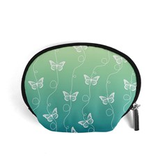 White Butterflies On Blue And Light Green Accessory Pouch (small) by SpinnyChairDesigns