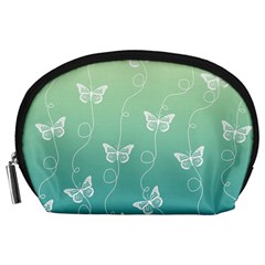 White Butterflies On Blue And Light Green Accessory Pouch (large) by SpinnyChairDesigns