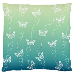 White Butterflies On Blue And Light Green Large Flano Cushion Case (one Side) by SpinnyChairDesigns