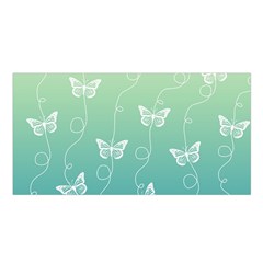 White Butterflies On Blue And Light Green Satin Shawl by SpinnyChairDesigns