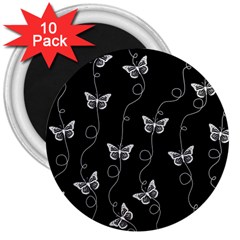 Black And White Butterfly Pattern 3  Magnets (10 Pack)  by SpinnyChairDesigns