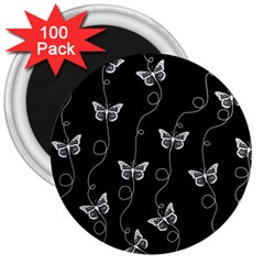 Black And White Butterfly Pattern 3  Magnets (100 Pack) by SpinnyChairDesigns