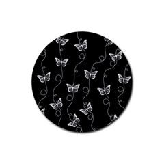 Black And White Butterfly Pattern Rubber Coaster (round)  by SpinnyChairDesigns