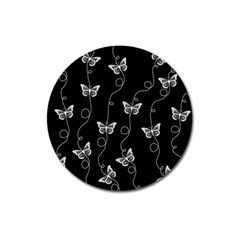 Black And White Butterfly Pattern Magnet 3  (round) by SpinnyChairDesigns