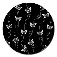 Black And White Butterfly Pattern Magnet 5  (round) by SpinnyChairDesigns