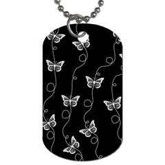 Black And White Butterfly Pattern Dog Tag (one Side) by SpinnyChairDesigns