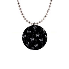 Black And White Butterfly Pattern 1  Button Necklace by SpinnyChairDesigns