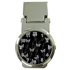 Black And White Butterfly Pattern Money Clip Watches by SpinnyChairDesigns