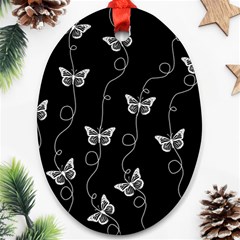 Black And White Butterfly Pattern Oval Ornament (two Sides) by SpinnyChairDesigns