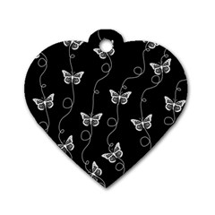 Black And White Butterfly Pattern Dog Tag Heart (two Sides) by SpinnyChairDesigns