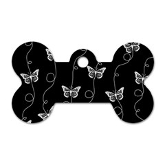 Black And White Butterfly Pattern Dog Tag Bone (two Sides) by SpinnyChairDesigns