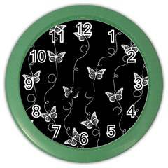 Black And White Butterfly Pattern Color Wall Clock by SpinnyChairDesigns