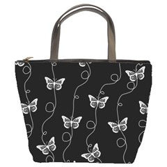 Black And White Butterfly Pattern Bucket Bag by SpinnyChairDesigns