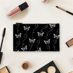 Black And White Butterfly Pattern Cosmetic Bag (small) by SpinnyChairDesigns