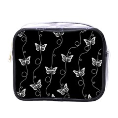 Black And White Butterfly Pattern Mini Toiletries Bag (one Side) by SpinnyChairDesigns