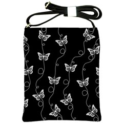 Black And White Butterfly Pattern Shoulder Sling Bag by SpinnyChairDesigns