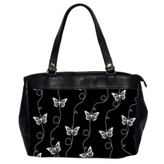 Black And White Butterfly Pattern Oversize Office Handbag (2 Sides) by SpinnyChairDesigns