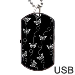 Black And White Butterfly Pattern Dog Tag Usb Flash (one Side) by SpinnyChairDesigns