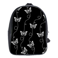 Black And White Butterfly Pattern School Bag (xl) by SpinnyChairDesigns