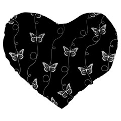 Black And White Butterfly Pattern Large 19  Premium Heart Shape Cushions by SpinnyChairDesigns