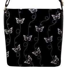 Black And White Butterfly Pattern Flap Closure Messenger Bag (s) by SpinnyChairDesigns