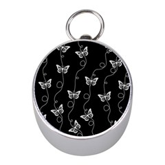 Black And White Butterfly Pattern Mini Silver Compasses by SpinnyChairDesigns